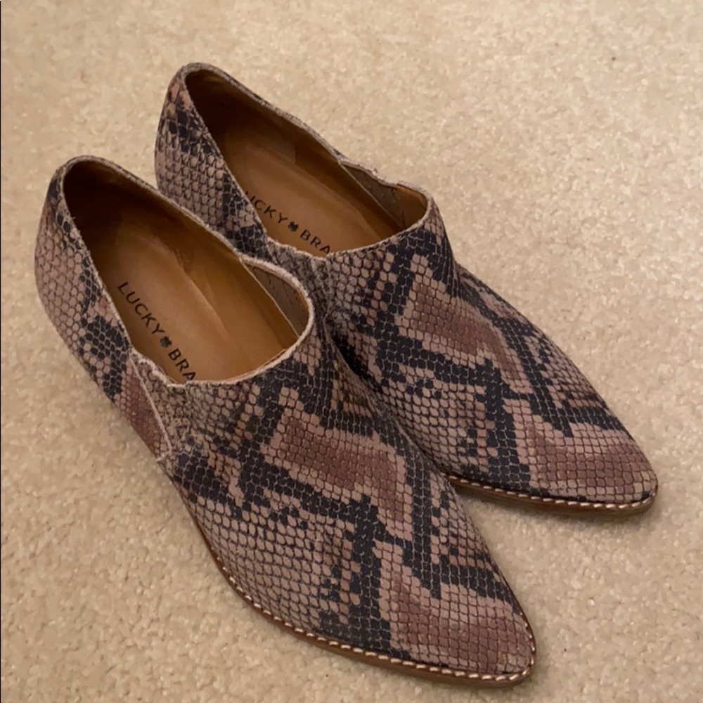 Lucky Brand snake skin print booties